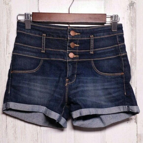 Refuge Dark Wash Denim Jean Shorts Mid Rise - Picture 1 of 5